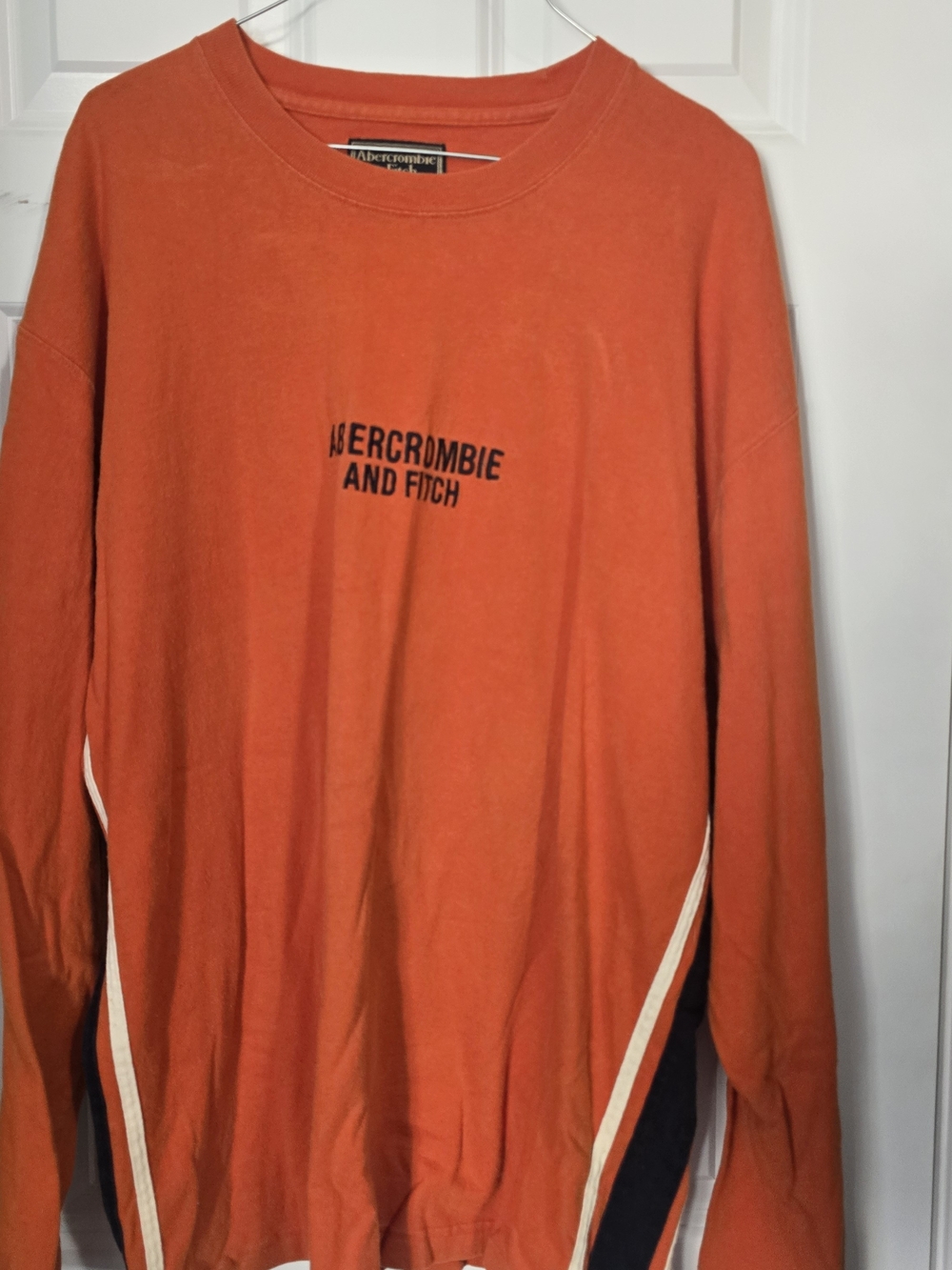 Abercrombie & Fitch Orange Crewneck Sweatshirt with Contrast Stripes